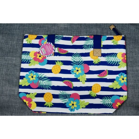 Arcadia Beach Tote Bag Tropical Striped Large Travel Vacation Purse Blue NWT! - Picture 1 of 6